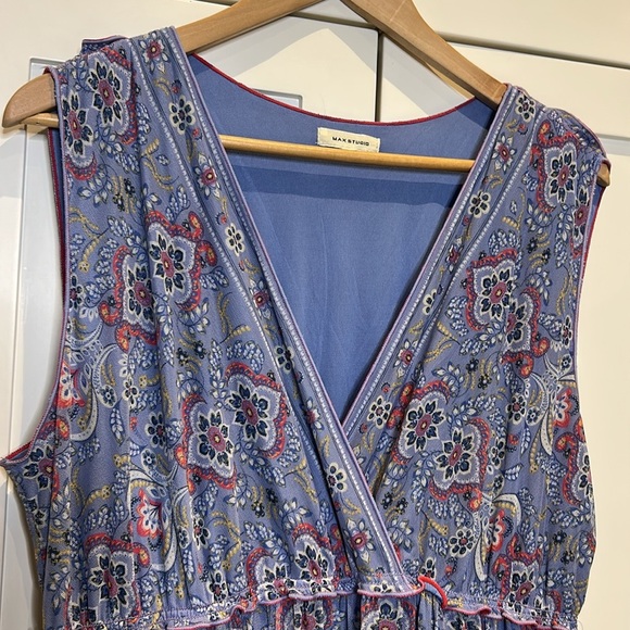 Max Studio Tiered Sleeveless V-Neck Paisley Print Stretch Midi Dress Size - Picture 6 of 14